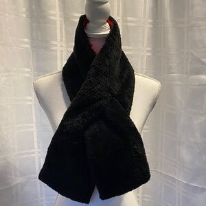 Calvin Klein Reversible Black Faux Fur and Nylon Scarf Black and Red
